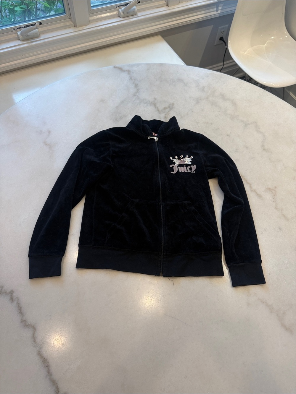 Juicy Couture Black Velour Zip-Up Hoodie with Embroidered Logo